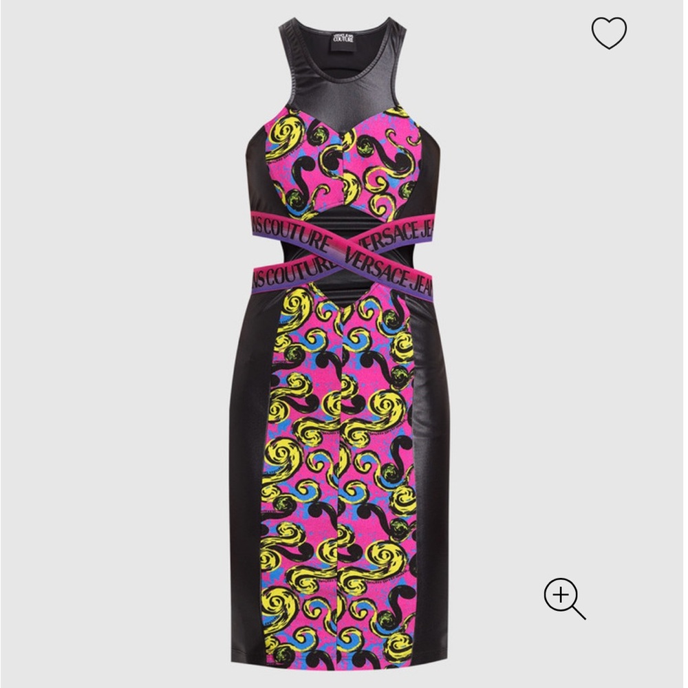 Versace Pink and Yellow Halter Bodycon Midi Dress